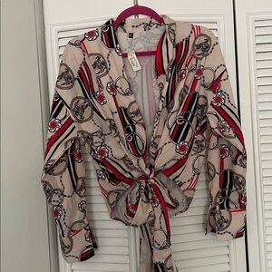 Stylish Tie-Front Blouse with Bold Print